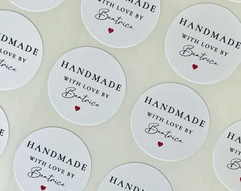 Personalised Handmade With Love Sticker // Custom business stickers, Made with love stickers, 37mm personalised sticker, luxury supplies