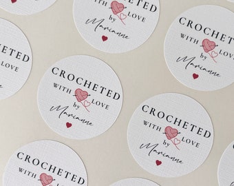 Personalised Crocheted With Love Sticker // Round crochet stickers, 37mm business stickers, Branded crochet sticker, Handmade stickers