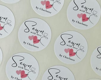 Personalised Sewn With Love Sticker // Custom sewing label, Fabric business, 37mm round sticker, Luxury sewing label, Sewing hobby