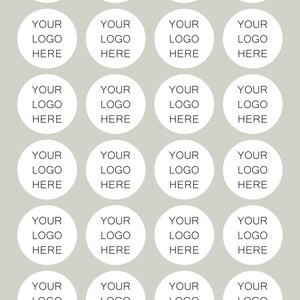 May include: A sheet of twenty-four circular white stickers arranged in a grid, each featuring the black text YOUR LOGO HERE. The bottom of the sheet displays the text 24 STICKERS PER SHEET and the script text Green Digital Design.