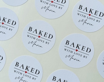 Personalised Baked With Love Sticker // Baked with love, Cake stickers, Bakers packaging, Luxury baking stickers, 37mm baking sticker