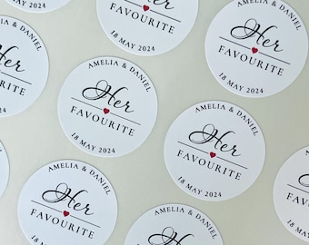 Personalised Her Favourite Wedding Sticker // Bride stickers, Handmade wedding favours, 37mm wedding label, Wedding favour stickers