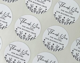 Thank You For Helping Our Business Grow Sticker // Circle thank you label, Pretty thank you stickers, Round flower sticker, Classy stickers