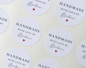 Personalised Handmade With Love Sticker // Custom business stickers, Made with love stickers, 37mm personalised sticker, luxury supplies