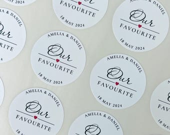 Personalised Our Favourite Wedding Sticker // Wedding packaging, Bride & groom stickers, Round wedding stickers, Wedding party favours