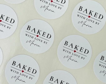 Personalised Baked With Love Sticker // Baked with love, Cake stickers, Bakers packaging, Luxury baking stickers, 37mm baking sticker