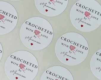 Personalised Crocheted With Love Sticker // Round crochet stickers, 37mm business stickers, Branded crochet sticker, Handmade stickers
