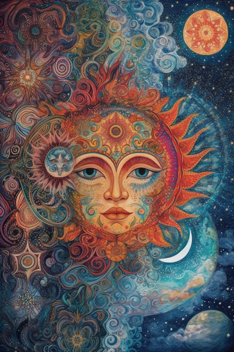 Boho Wall Art Sun Moon & Stars Boho Art Digital Download Etsy