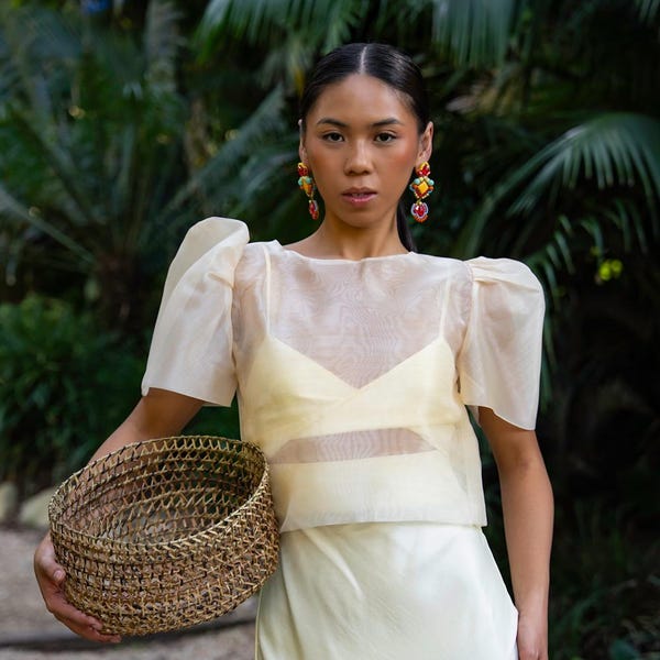 Filliniana Organza Bluse | Creme Puffärmel Top, Modern Filliniana