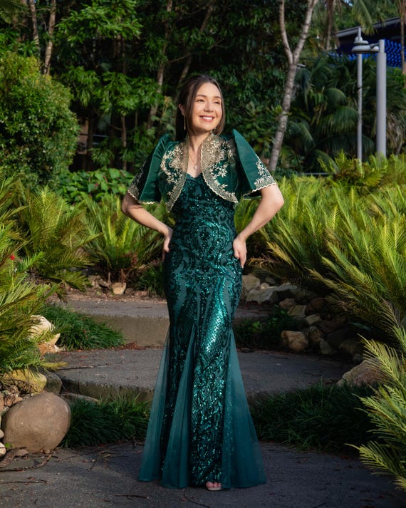 Emerald Green 'mayari' Sequin Gown | Filipiniana Bolero Sold Separate