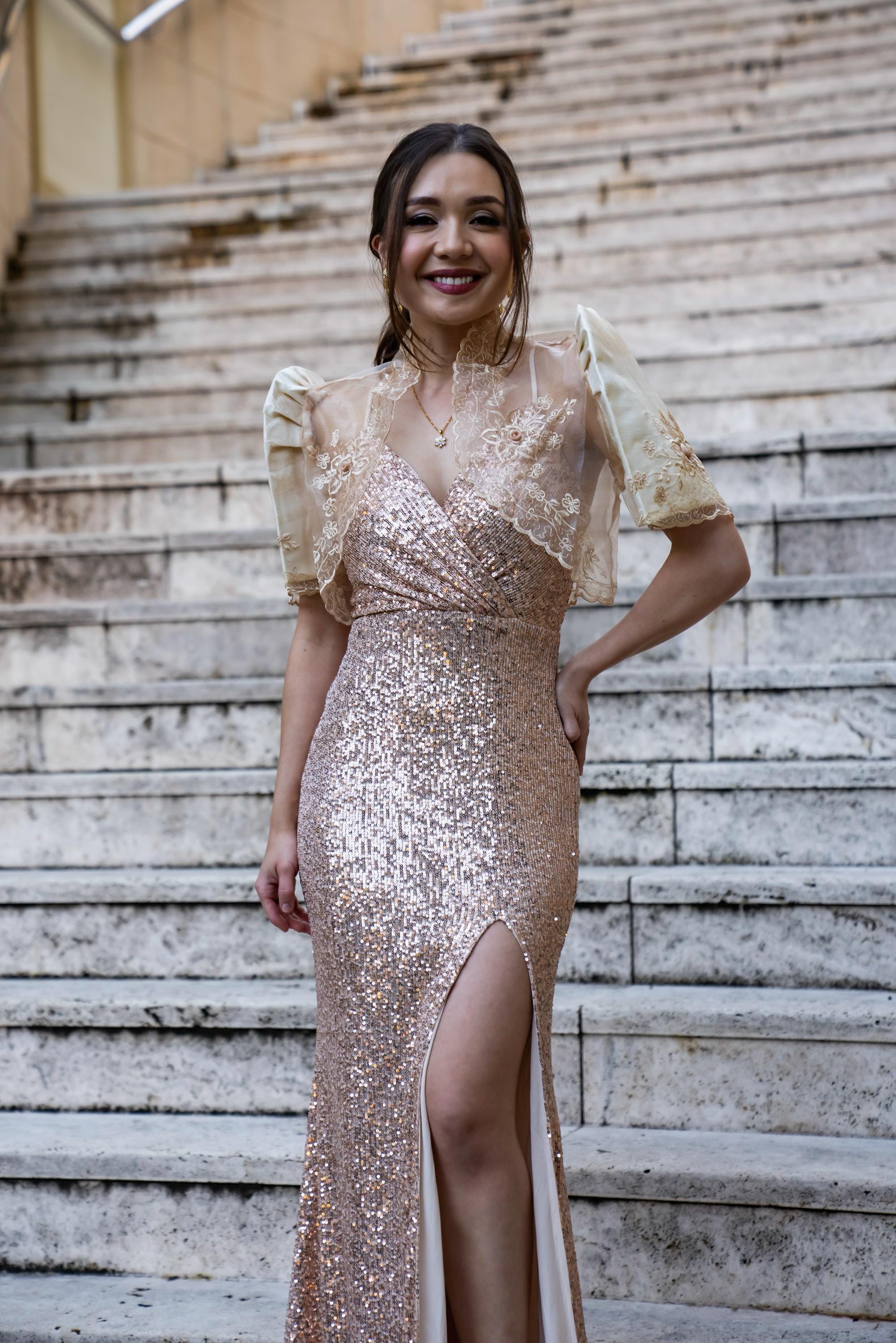 simple rose gold dress 'selene' Sequin Gown | Filipiniana Bolero Sold Separate champagne rose gold bridesmaid dresses
