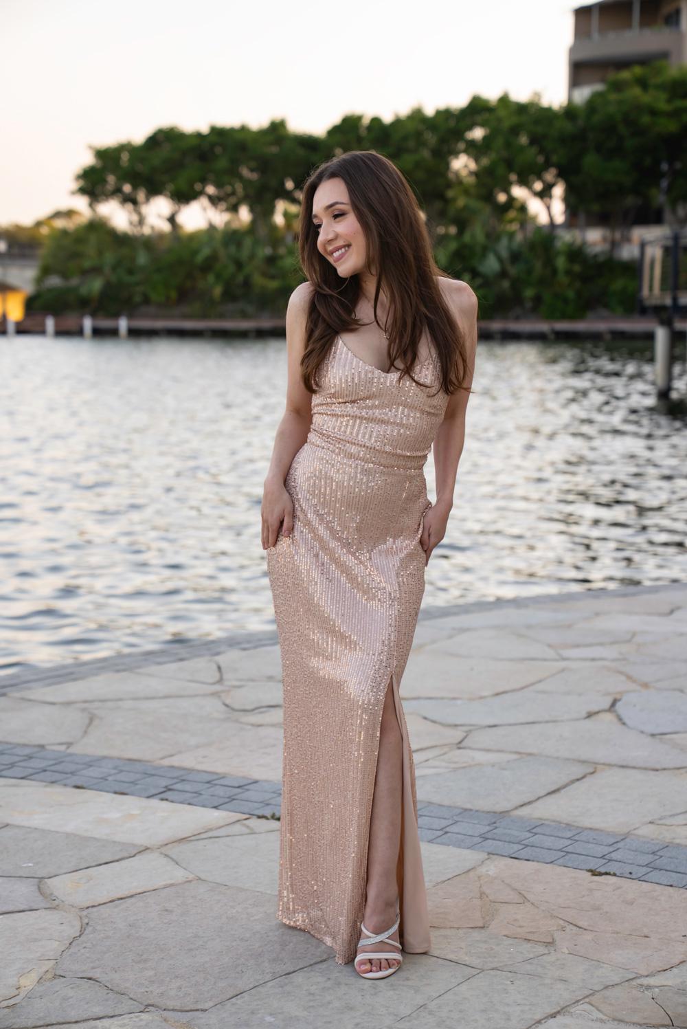rose gold sequin spaghetti strap dress Fashionable Pink Gold Crush V-neck Gown For Party – Ragthm