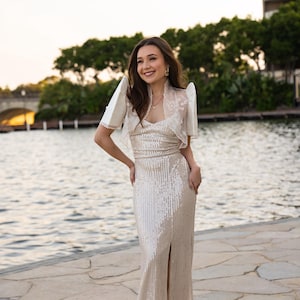 Kim Mestiza Dress (Champagne) | Dress Only, Bolero Separate | Filipiniana made in Philippines, ships from Australia | Mestiza Filipina