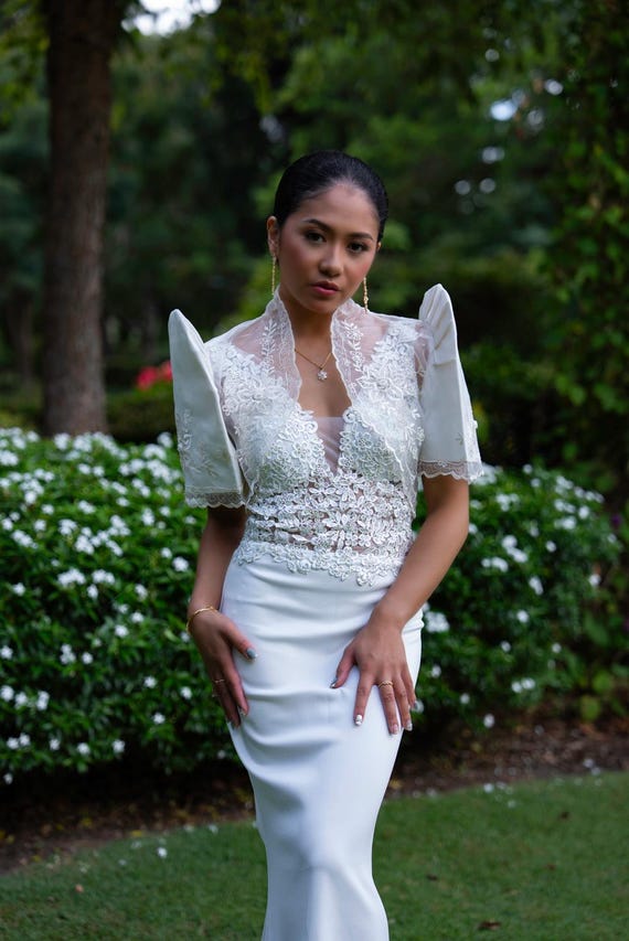 filipiniana bridesmaid dress White 'florence' Wedding & Bridal Gown | Bolero Sold Separate size:US10