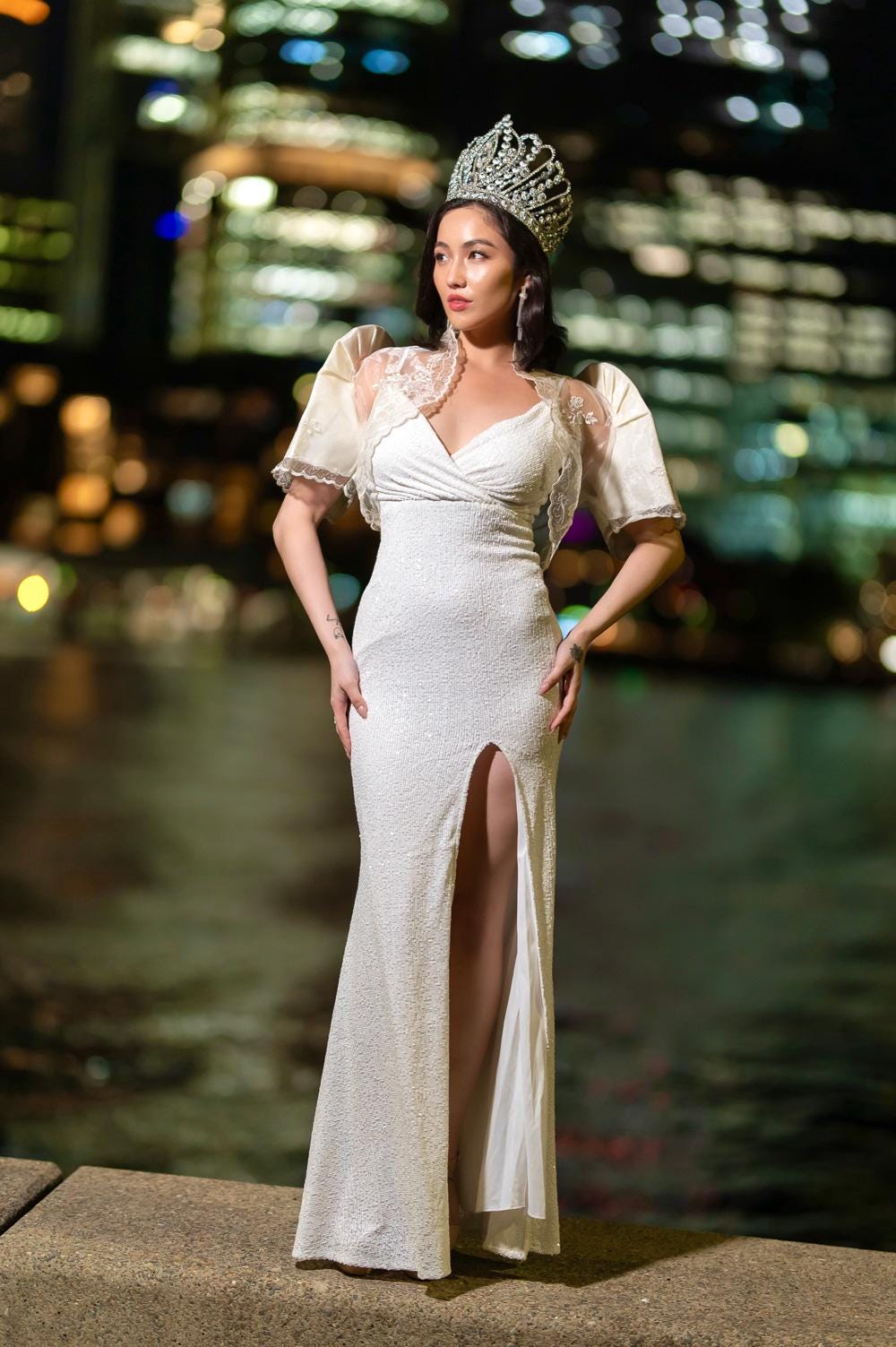 White 'Selene' Sequin Gown | Filipiniana Bolero Sold Separate