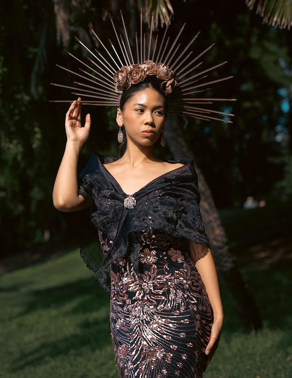 Alampay | 'maria Clara' Midnight Black Embroidered Organza Panuelo