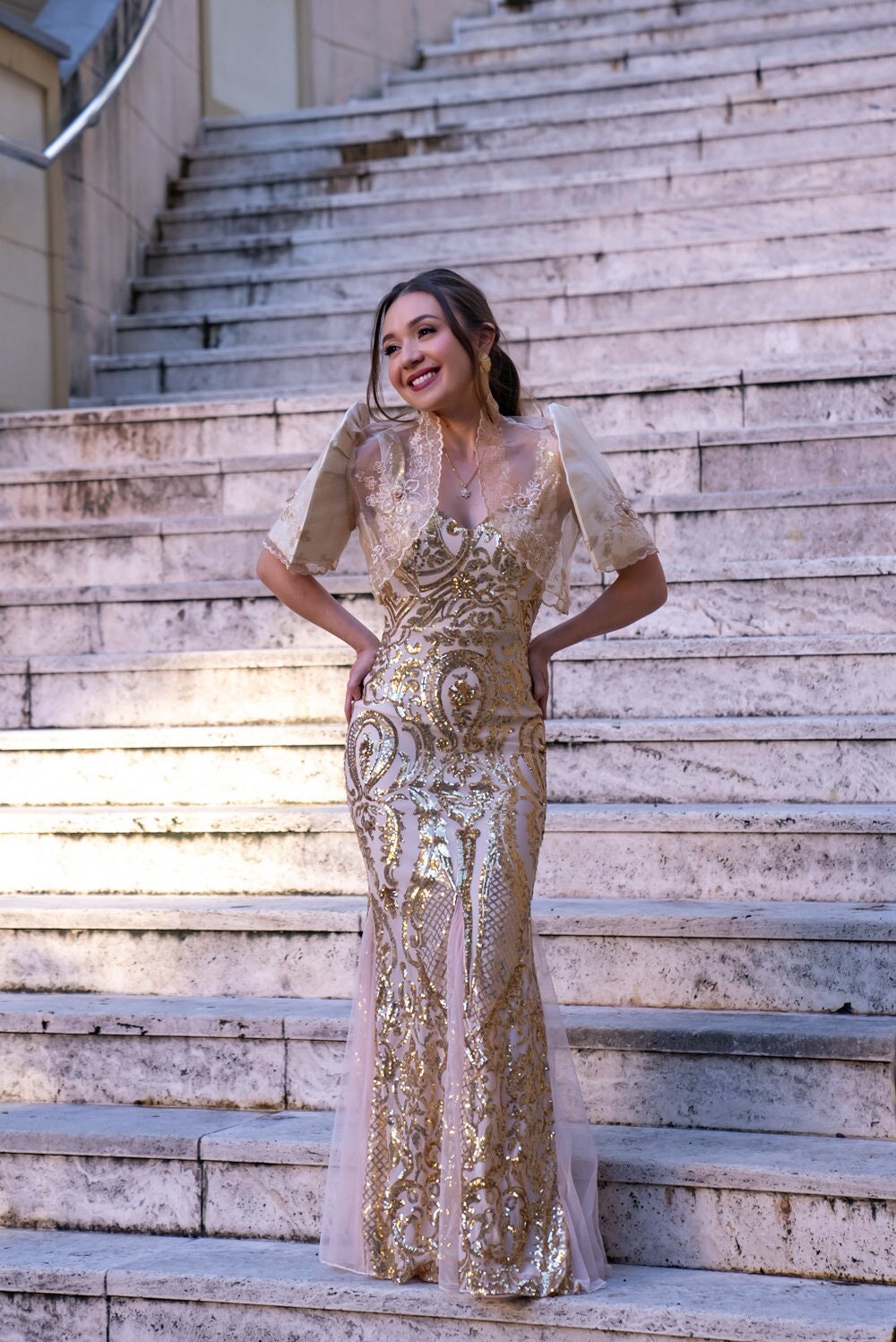 slim fit dress slacks Maria Clara Alampay Kandungga in Beige main image 0