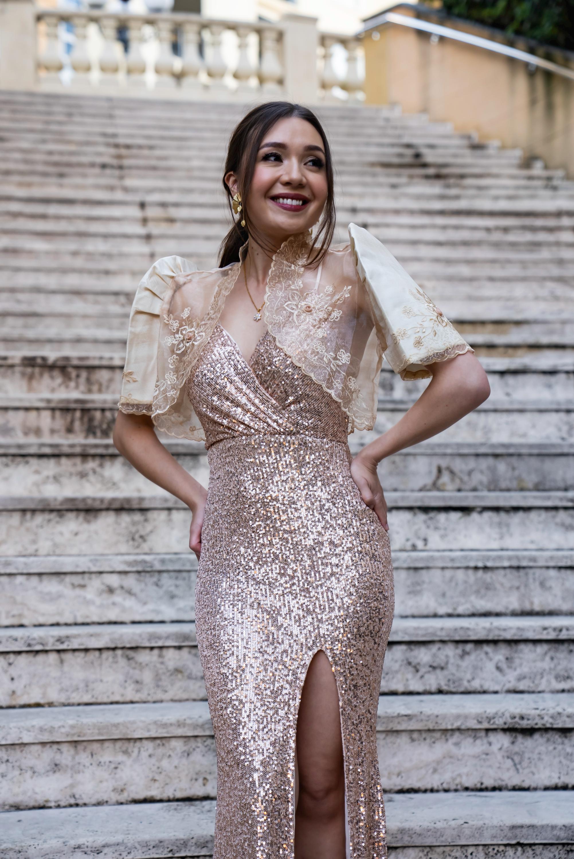 Rose Gold 'Selene' Sequin Gown | Filipiniana Bolero Sold Separate