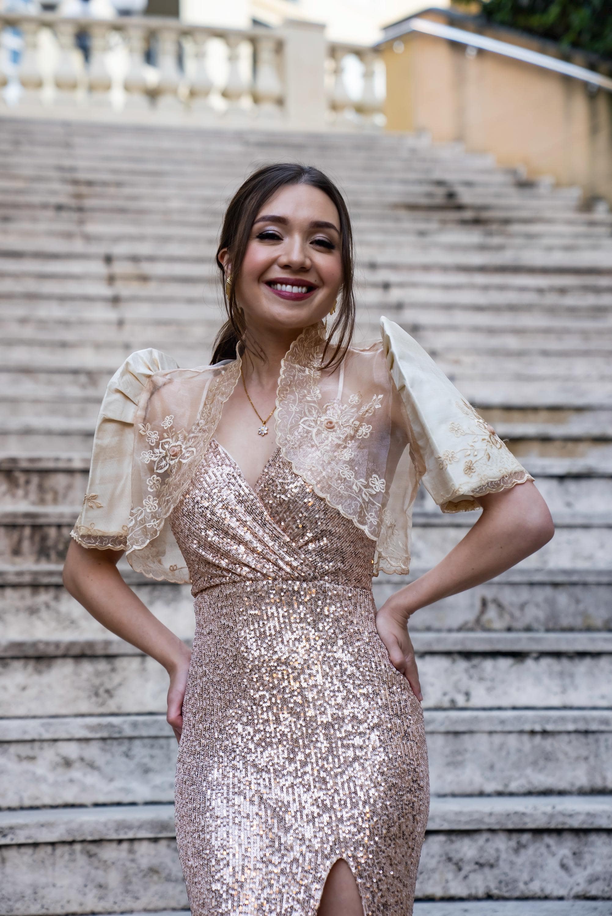 Rose Gold 'Selene' Sequin Gown | Filipiniana Bolero Sold Separate