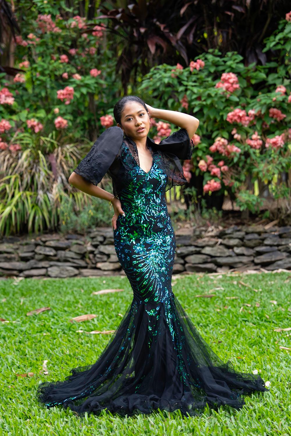 Turquoise Green 'estella' Sequin Gown | Filipiniana Bolero Sold Separate