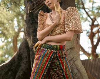 Filipiniana Sequin Crop Top | 'binibini' Butterfly Sleeves - Etsy