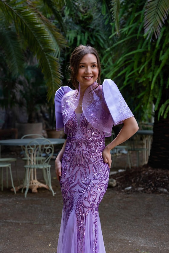 filipiniana dress purple Filipiniana Gown | 'sofia' Lilac Purple Mermaid Sequin Prom & Formal Dress  | Filipiniana Bolero Sold Separate