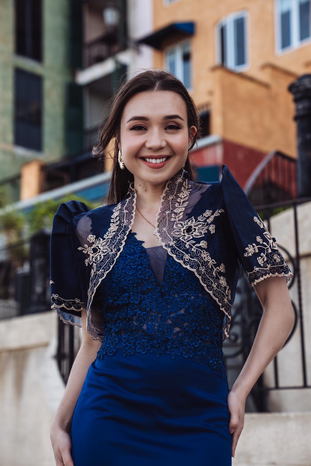 Navy Blue Filipiniana Dress