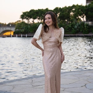 Robe Kim Mestiza (or rose) | Robe seule, boléro séparé | Expédié d&#39;Australie | Philippine métisse