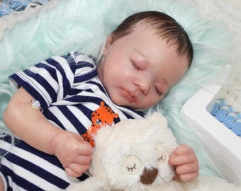 18.5" Long High End Baby Boy, Reborn Baby, Vinyl Body with Fabric Torse.