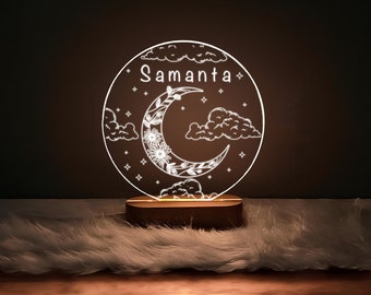 Custom Moon and Star Nightlight ,Personalized Clouds Night light With Name, Baby Bedroom Night Light, Newborn Gift, Mom Gifts, Nursery Decor