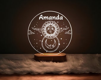 Sun and Moon Night Light, Personalized Clouds Night light With Name, Baby Bedroom Night Light, Newborn Gift, Mom Gifts,