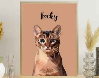 Custom Pet Portrait,Personalized Gift Pet Painting Digital Cat Portrait Pet Memorial Gift Pet Gifts Cat Portrait Dog Portrait Illustration