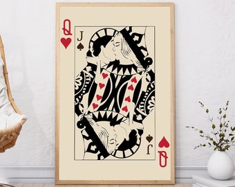 Black and Red Love Wall Art Print, Playing Cards, Vibrant Wall Art, Playful Poster, Retro Font, Modern Wall Art, Lucky You, Game Room