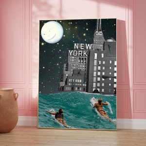 Arte mural de Nueva York, póster retro de Nueva York, decoración de dormitorio de Nueva York, paisaje urbano, arte emblemático de EE. UU., regalo para los amantes de Nueva York, descarga instantánea
