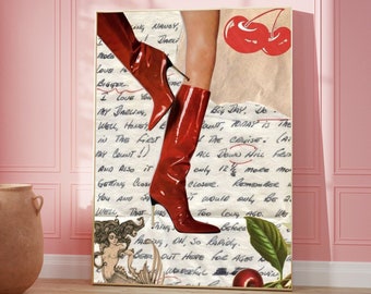 Red Boots Heels Print: Trendy Retro Bar Cart Feminist Wall Art (Digital Download)