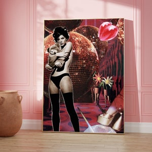 Funky Disco Ball 70s Poster, Retro Vintage Art, Trendy Wall Art, Girly Dorm Room Decor, Bachelorette Bar Art, Hot Girl Poster, Disco Print