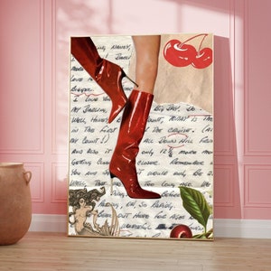 Heels Print, High Heels Poster, Trendy Retro Print, Preppy Room Decor, Retro Vintage Bar Cart, Red Boots Wall Art, Feminist Wall Art Poster