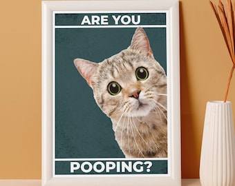 "Il gatto sta facendo la cacca?", poster digitale su tela, decorazione da parete per bagno, gattino divertente, regalo per amanti dei gatti, gatto divertente, decorazione per la cameretta dei bambini.
