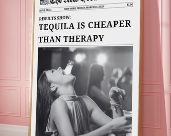 Tequila Therapy Newspaper Print: Funny Headline Wall Art (Digital Download)
