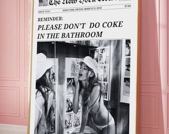 Trendy 'Don't Do Coke' Newspaper Print: Preppy Bathroom Wall Art (Digital Download)