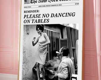 Retro Newspaper Print: 'No Dancing On Tables' Headline (Digital Download)