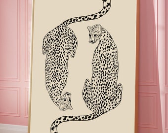 Cheetah Leopard Retro Art Print, Neutral Decor (Digital Download)