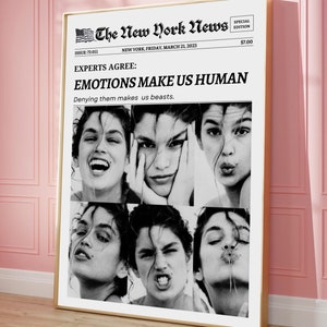 Trendy Newspaper Print-Emotions Make Us Human Wall Art-Wall Art Print-Trendy Headline Print,Vintage New York Newspaper,Black and White Print