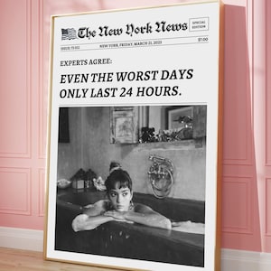 トレンディな新聞プリント - アファメーションウォールアート - ウォールアートプリント - トレンディな見出しプリント、ヴィンテージウォールアート、ニューヨーク新聞、白黒プリント