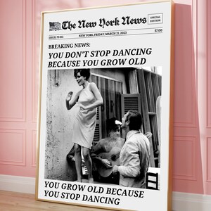 トレンディな新聞プリント - ダンシングウォールアート - ウォールアートプリント - トレンディな見出しプリント、ダンシングウォールプリント、ニューヨーク新聞、白黒プリント