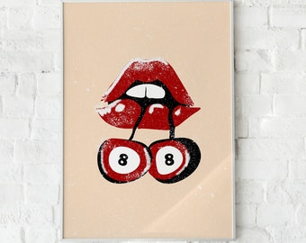 Retro 8 Ball Cherries Print: Vintage Kitchen Wall Art (Digital Download)