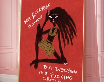 Funky Black Woman Art Print, Humoristic Red Leopard Poster (Digital Download)