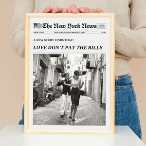 Trendy krantenafdruk-bevestigingen muurkunst-liefde, betaal niet de rekeningen-kopdruk, vintage muurkunst, New Yorkse krant, zwart-witte print