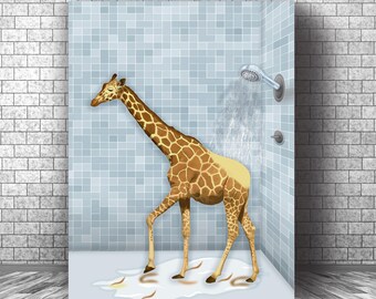 Giraffe in Bathtub Art: Bathroom Jungle Animal Poster (Digital Download)