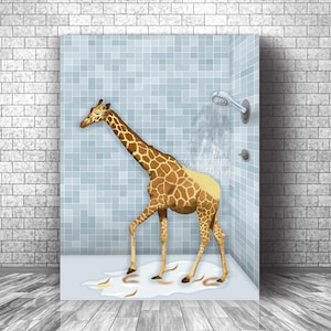 Giraffe in Bathtub Printable Wall Art | giraffe in Tub Bahtroom Poster | Giraffe Art | Bathroom Art | Jungle Animal Art | Digital Download